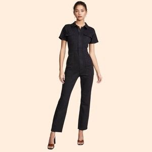 Good American Black Short-Sleeve Utility Jumpsuit